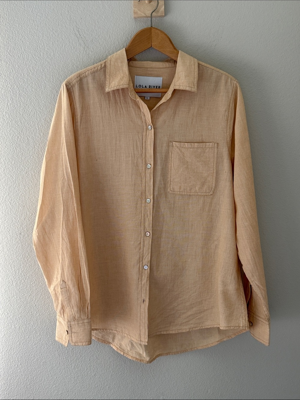 Lola River Anthropologie 100% Cotton Peach Button-Up Shirt Size Large Coastal